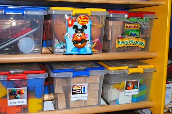 labeled toy bins