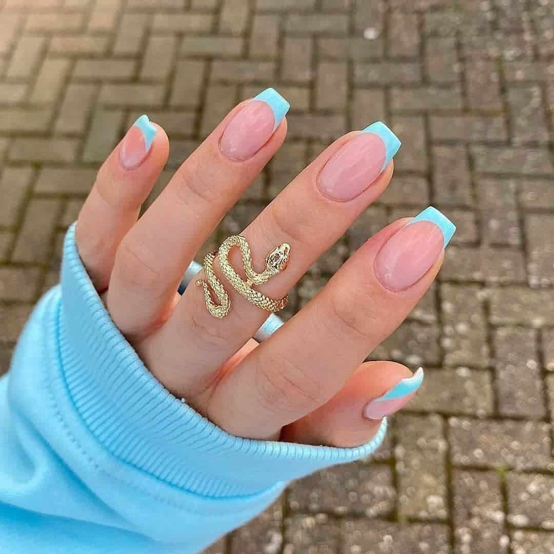 Coffin Nails Ideas Blue French Tip 